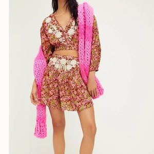 Free People Nyomi Embroidered Set Mini Skirt and Long Sleeve Top Size Small